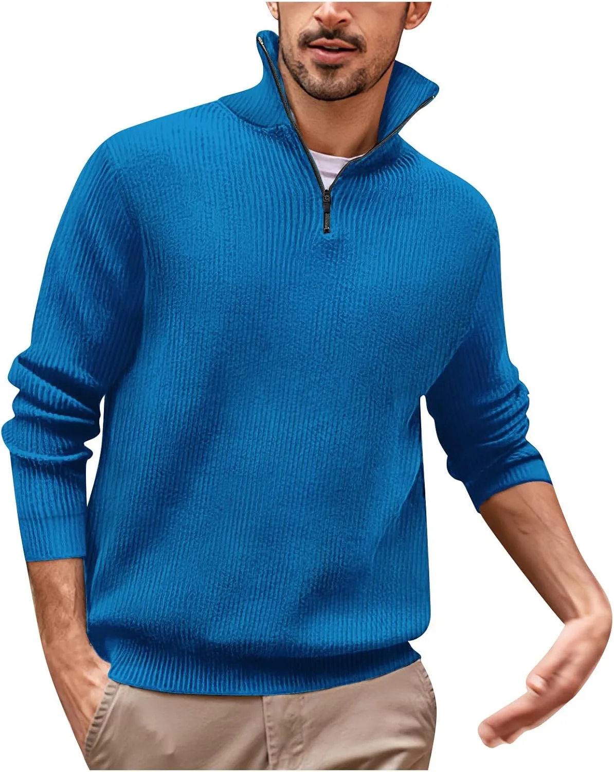 

Мужской свитер Ymosrh с длинным рукавом, рифленый, термо, с четвертью молнии