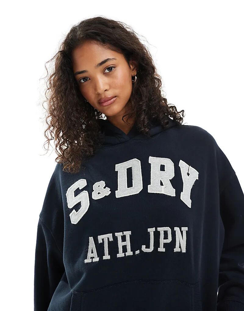 

Свободная толстовка с капюшоном Superdry Athletic Essentials с аппликацией в цвете Eclipse Navy