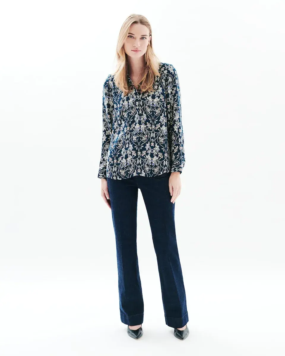 

Женская блузка с длинным рукавом и цветочным принтом Caroll, темно-синий