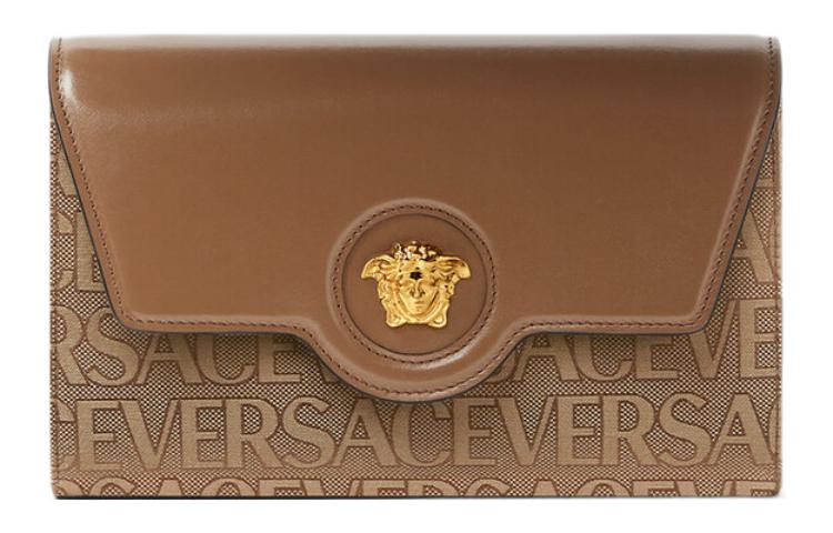 

VERSACE Сумка через плечо La Medusa из хлопка с коровьей кожей в стиле пэчворк, женская, коричневого цвета