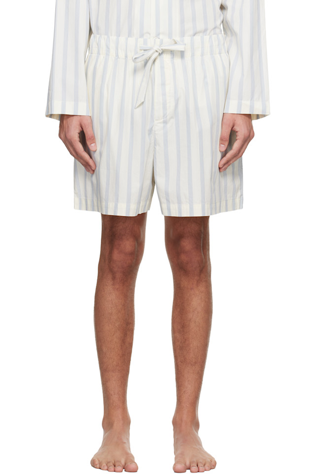 

Tekla Пижамные шорты из поплина цвета слоновой кости и синего оттенка