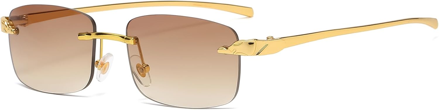 

Винтажные солнцезащитные очки без оправы для женщин и мужчин, ретро, ​​роскошные, золотистые металлические, маленькие прямоугольные солнцезащитные очки FLJMRAVER, A2* Gold / Gradient Brown