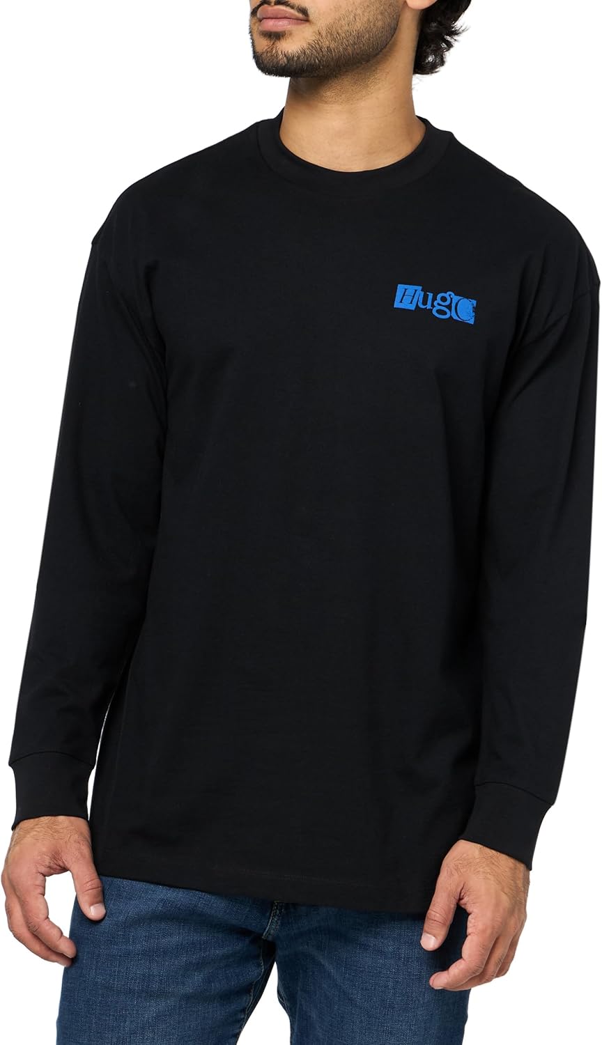 

Мужская футболка с длинным рукавом и ретро-логотипом HUGO, Black Gloss, Черный, Мужская футболка с длинным рукавом и ретро-логотипом HUGO, Black Gloss