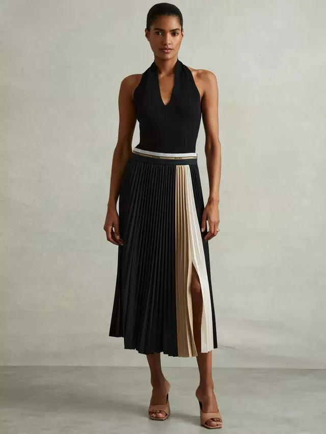 

Юбка Reiss Iris Pleated Midi, черный