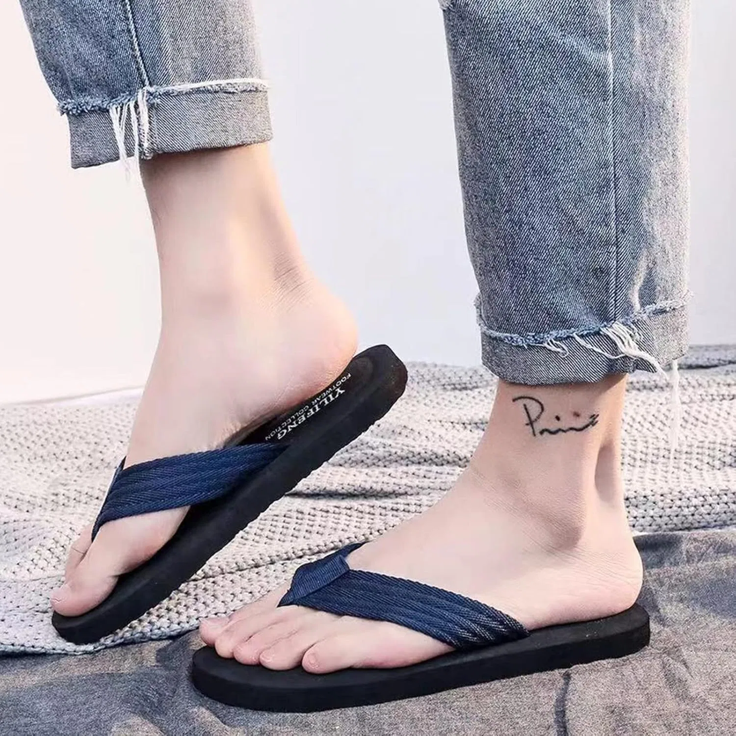 Pantoletten Herren Sommer, Hausschuhe Für Männer Sommer Herrenschuhe Strand Вьетнамки с плоским носком Сэндвич-шлепанцы Strand для мужчин Generic, Blau — фото 4