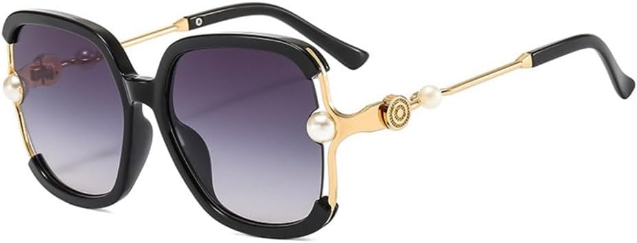 

Солнцезащитные очки в полуободковой оправе для женщин, квадратные, жемчужного цвета, модные солнцезащитные очки большого размера, защита от УФ-излучения UV400 MTZJH, Black