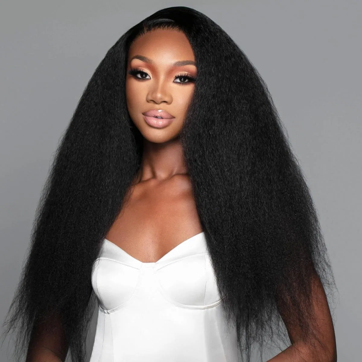 Бразильский парик-полупарик Kinky Straight из натуральных волос, 22 дюйма Classine, Natural Black