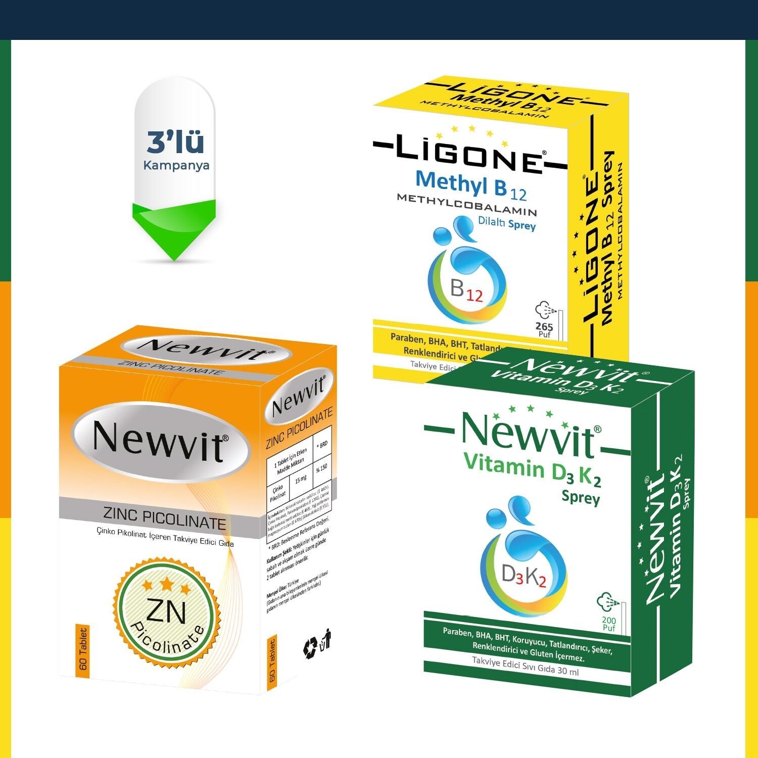 

Добавка спрей Newdrog Ligone B12, Newvit D3 K2, Newvit Cinko
