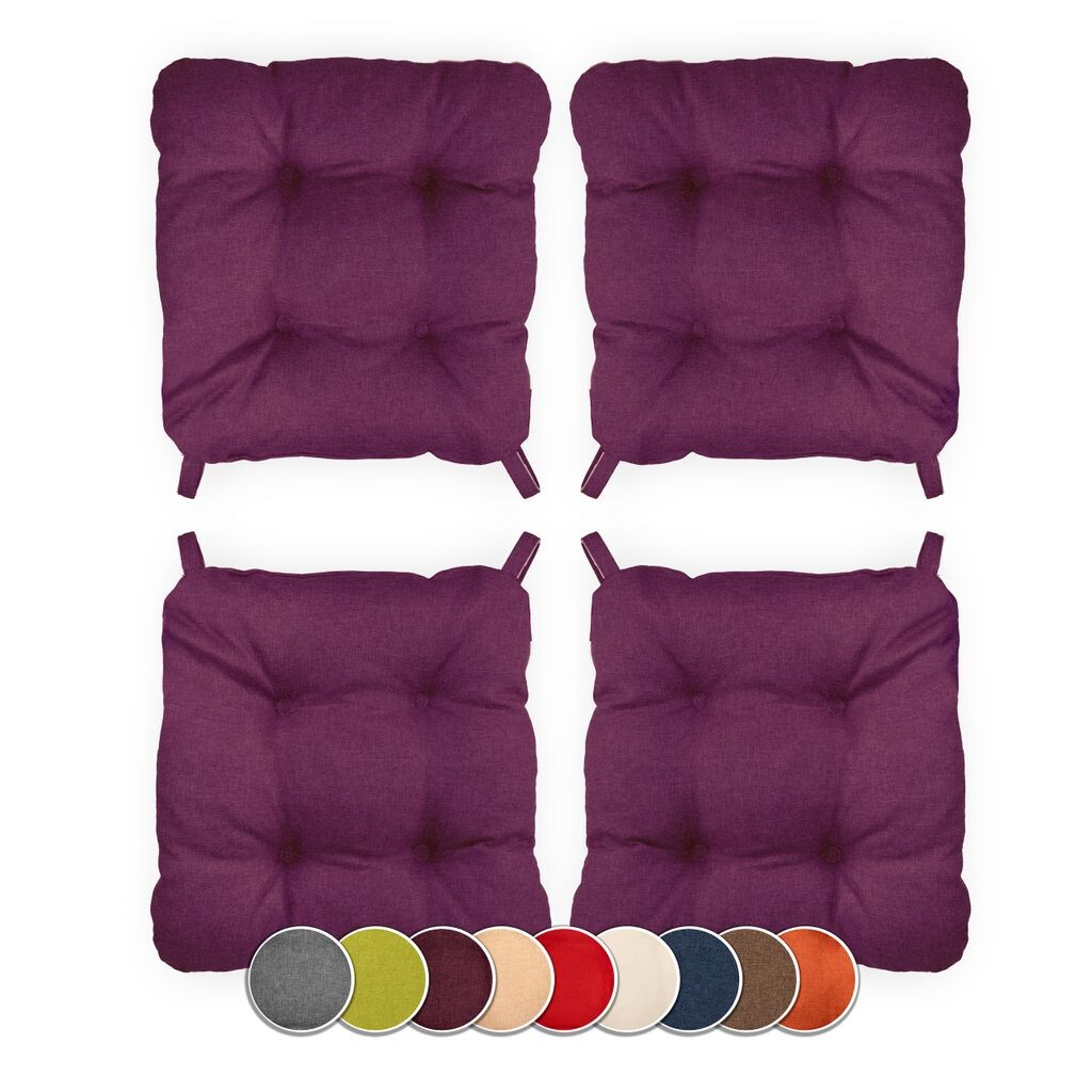 

Комплект Sunnypillow из 4 подушек для стула с застежкой-липучкой. Размеры: 40 (спереди) | 35 (сзади) x 40 x 8 см мягкая подушка для стульев/скамек в доме и саду Подушка для сиденья Подушка для сиденья Садовая подушка черная MC.Sammler, фиолетовы...
