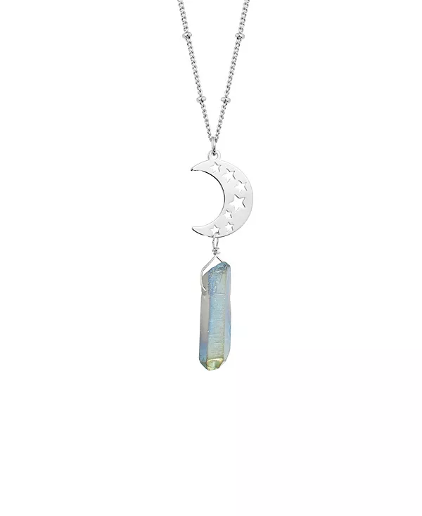 

Ожерелье из посеребренного материала с вырезными звездами и полумесяцем из северного сияния или мистического кварца Macy'S, mystic