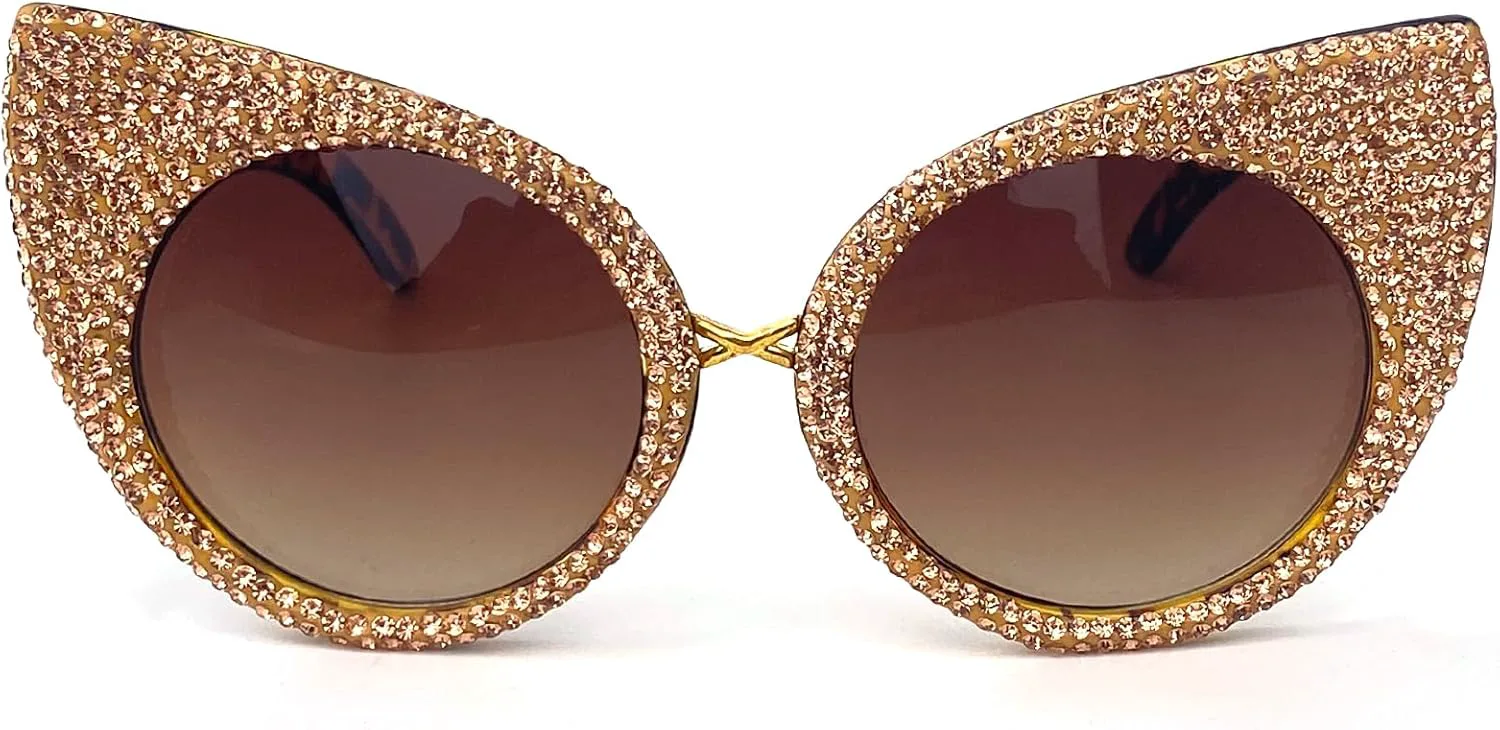 

Женские солнцезащитные очки с круглыми стразами, бриллиантовой оправой «кошачий глаз», сверкающей хрустальной оправой, очки для костюмированной вечеринки mincl, Brown