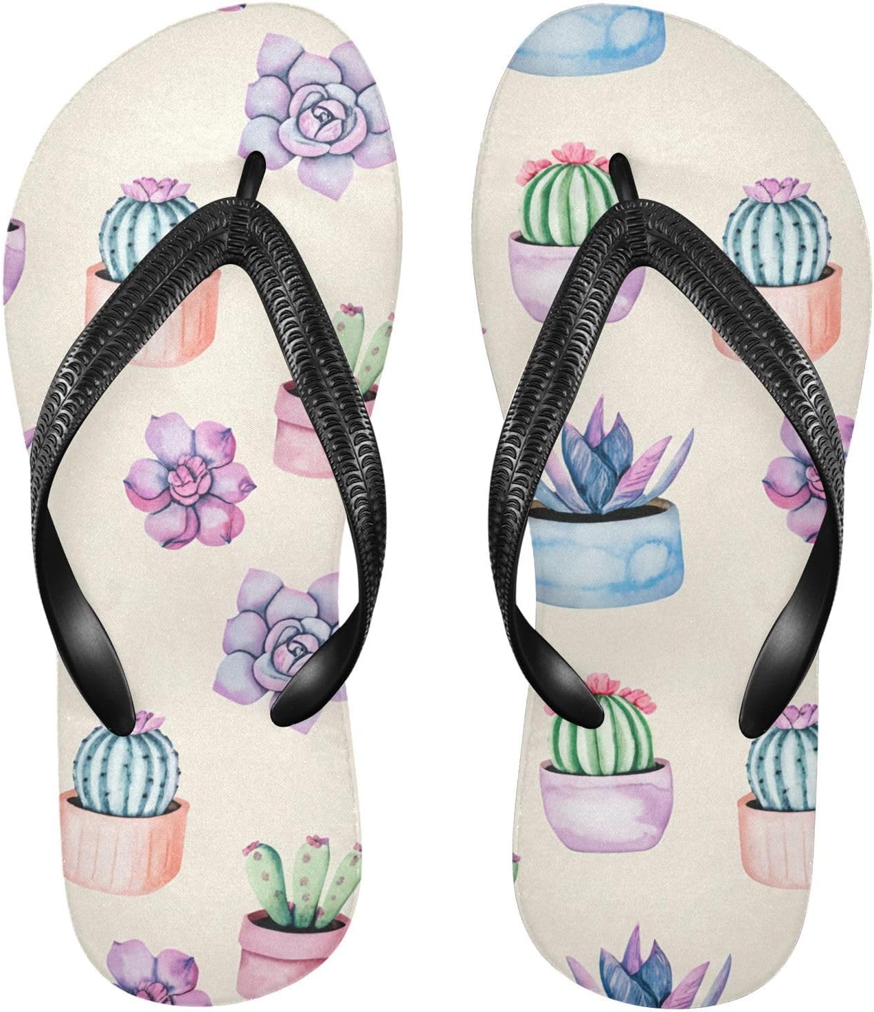 

Водорастворимые бежевые вьетнамки с рисунком суккулентов для пляжа и душа, резиновые нескользящие летние шлепанцы для ходьбы, для мужчин и женщин Sinestour
