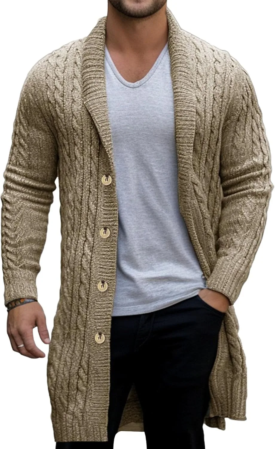 

Мужской кардиган с шалью воротником, slim fit, на пуговицах Maiyifu-GJ