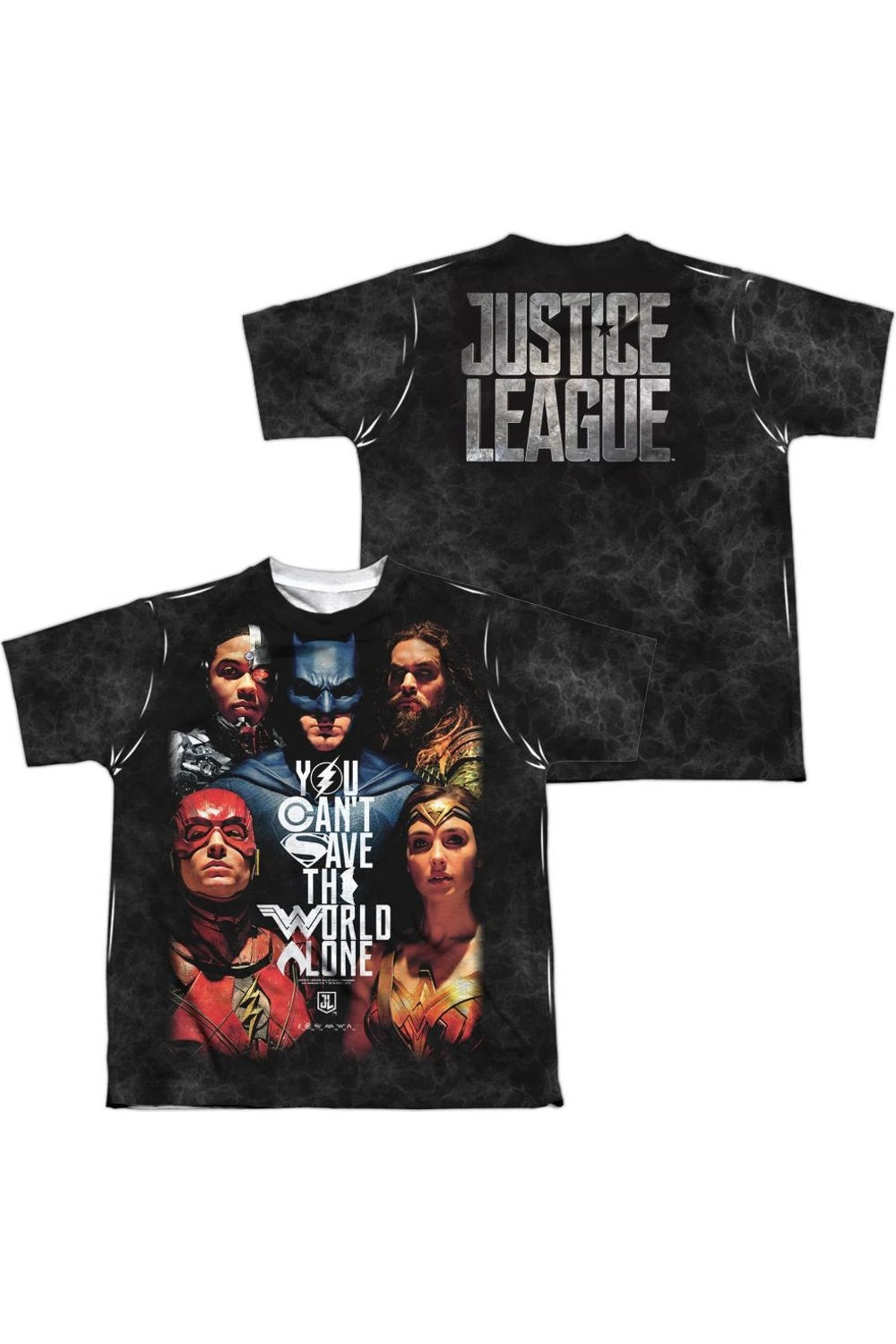 

Футболка молодежная с коротким рукавом Justice League "Спасем мир" (двусторонний принт) Gildan, белый