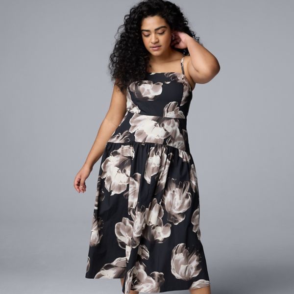 

Платье миди с заниженной талией больших размеров Simply Vera Vera Wang, цвет black beige floral