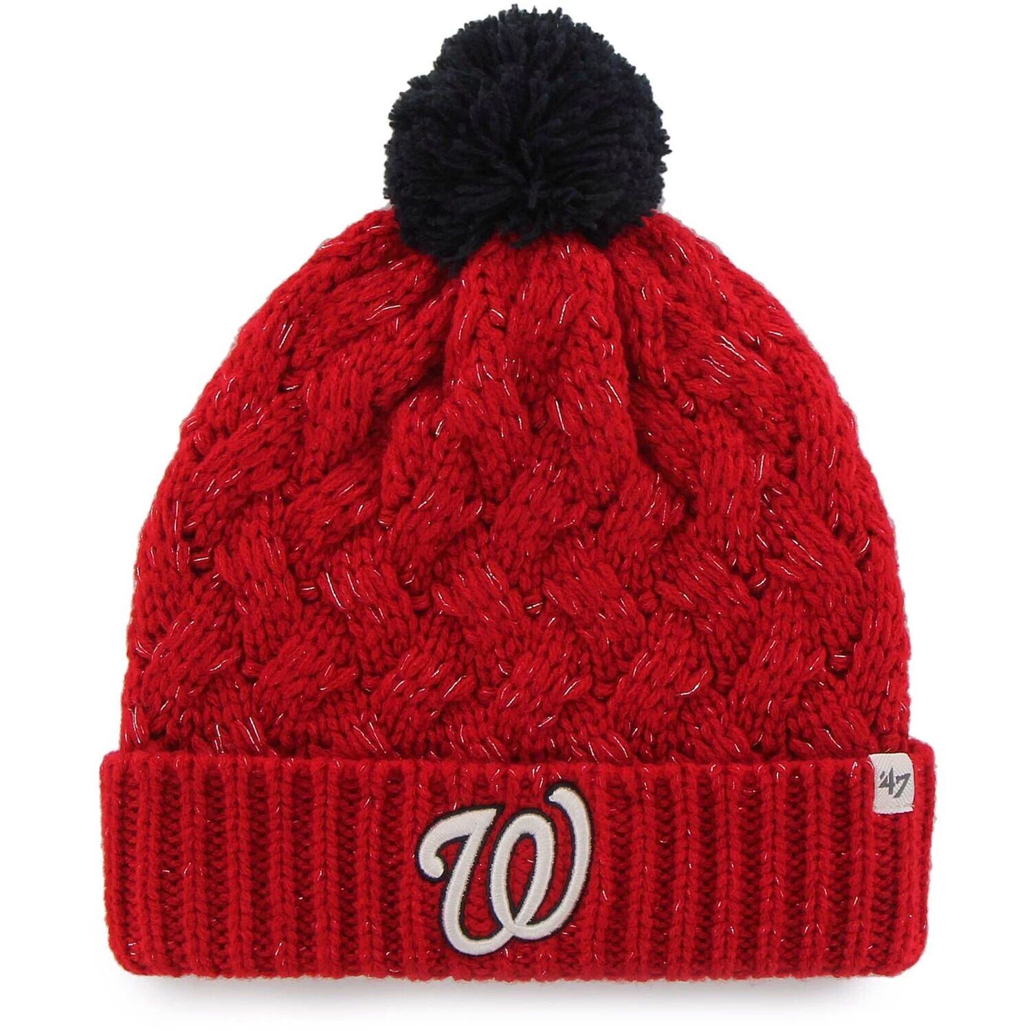 

Женская вязаная шапка с манжетами '47 Red Washington Nationals с помпоном 47 Brand