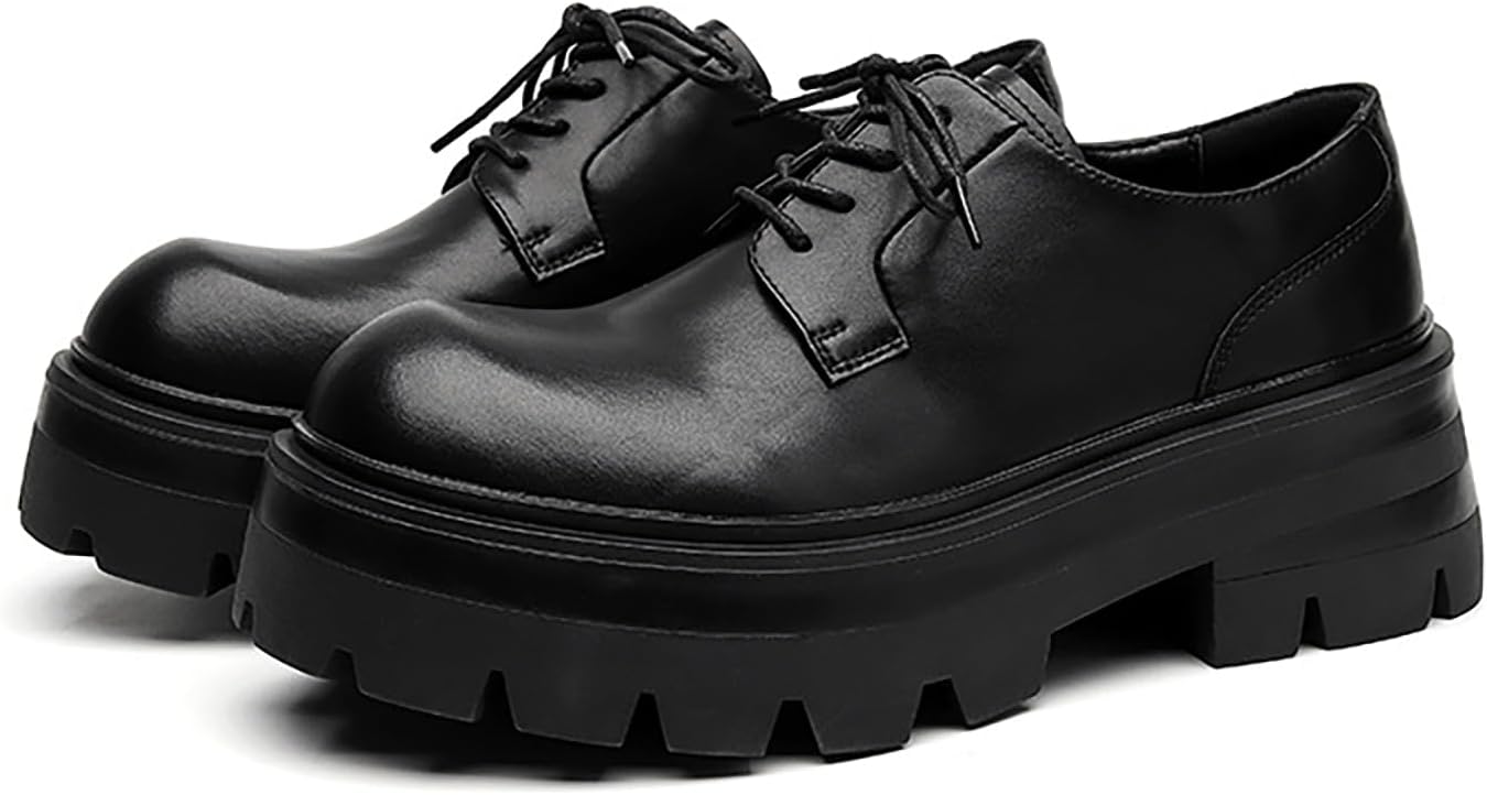 

Мужские кожаные оксфорды на шнуровке с платформой, круглым носком, массивным каблуком и рифленой подошвой, классические деловые и туфли Ryvz Tynx, черный