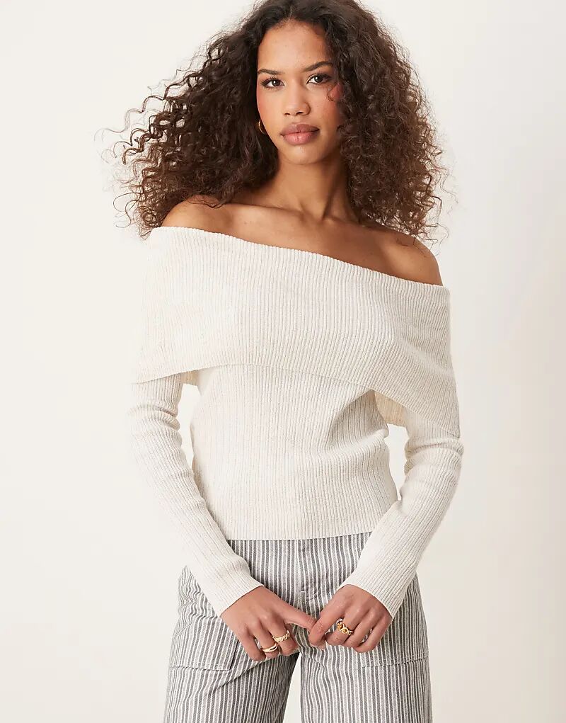 

Топ из льняной смеси ASOS DESIGN с открытыми плечами кремового цвета