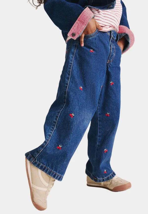 Джинсы прямого кроя с вышивкой вишни Marks & Spencer, Denim