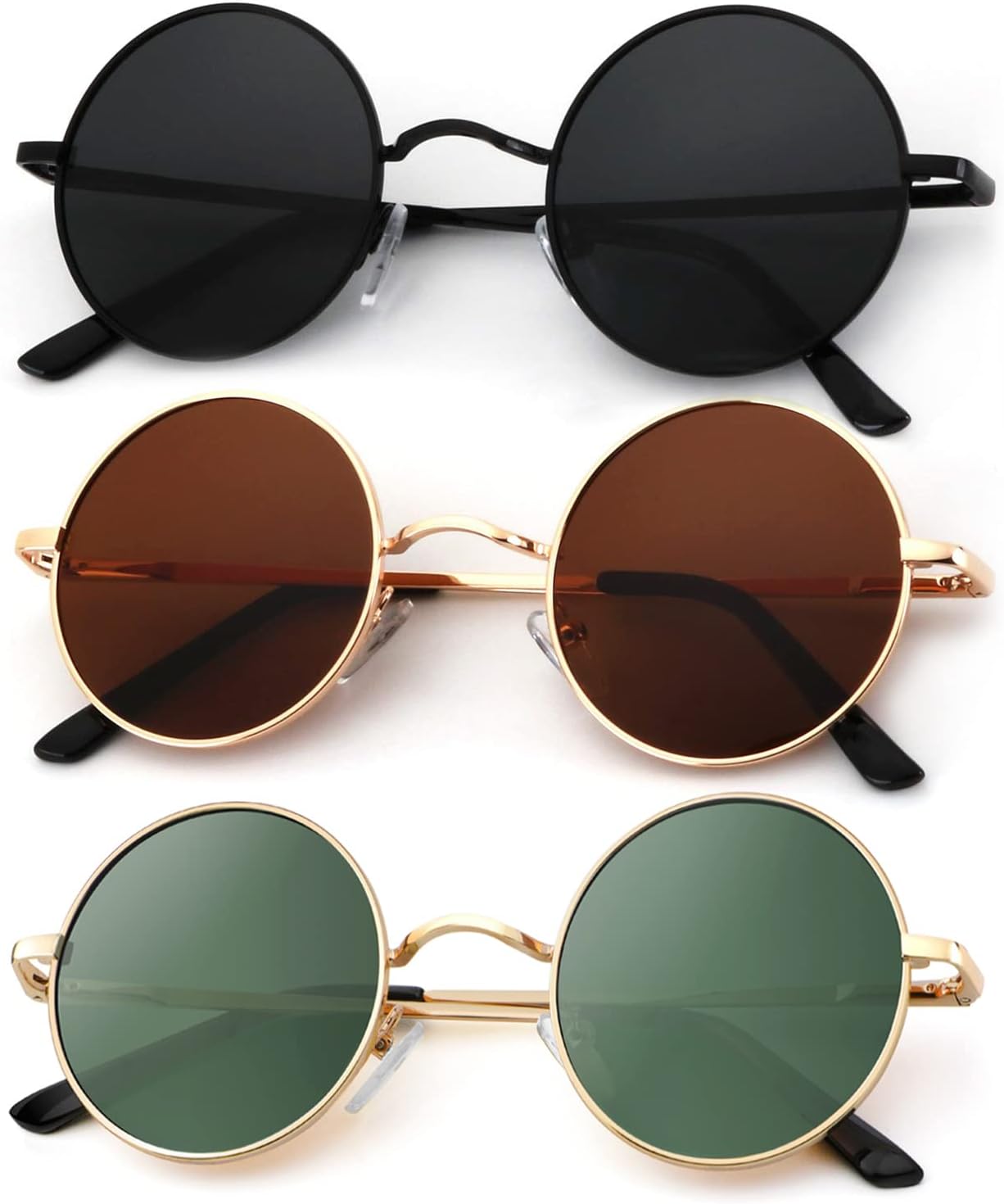 

Круглые поляризованные солнцезащитные очки KALIYADI для мужчин и женщин в стиле ретро с металлическим ремешком и эффектом хиппи, защита от УФ-излучения, C32-black + Golden Frame Brown Lens +Golden Frame G15 Lens