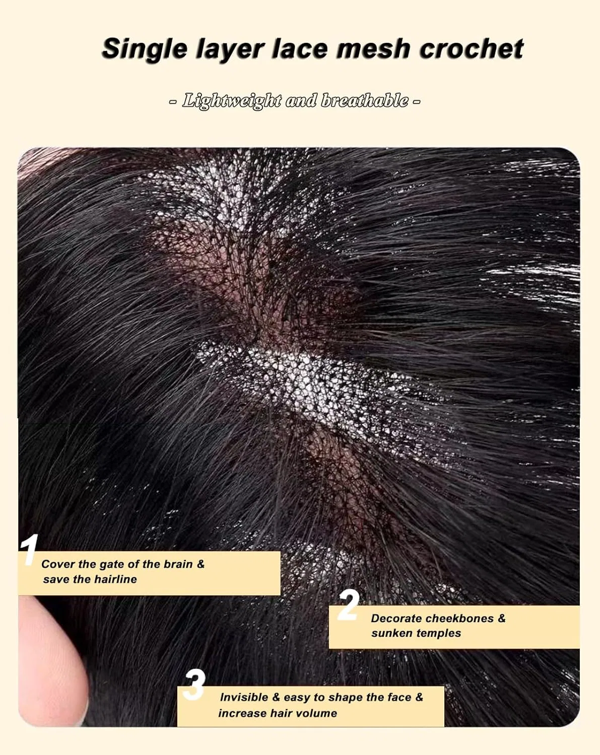 Накладка для волос с челкой, волнистая, на заколках Eree Hair, Schwarz — фото 3