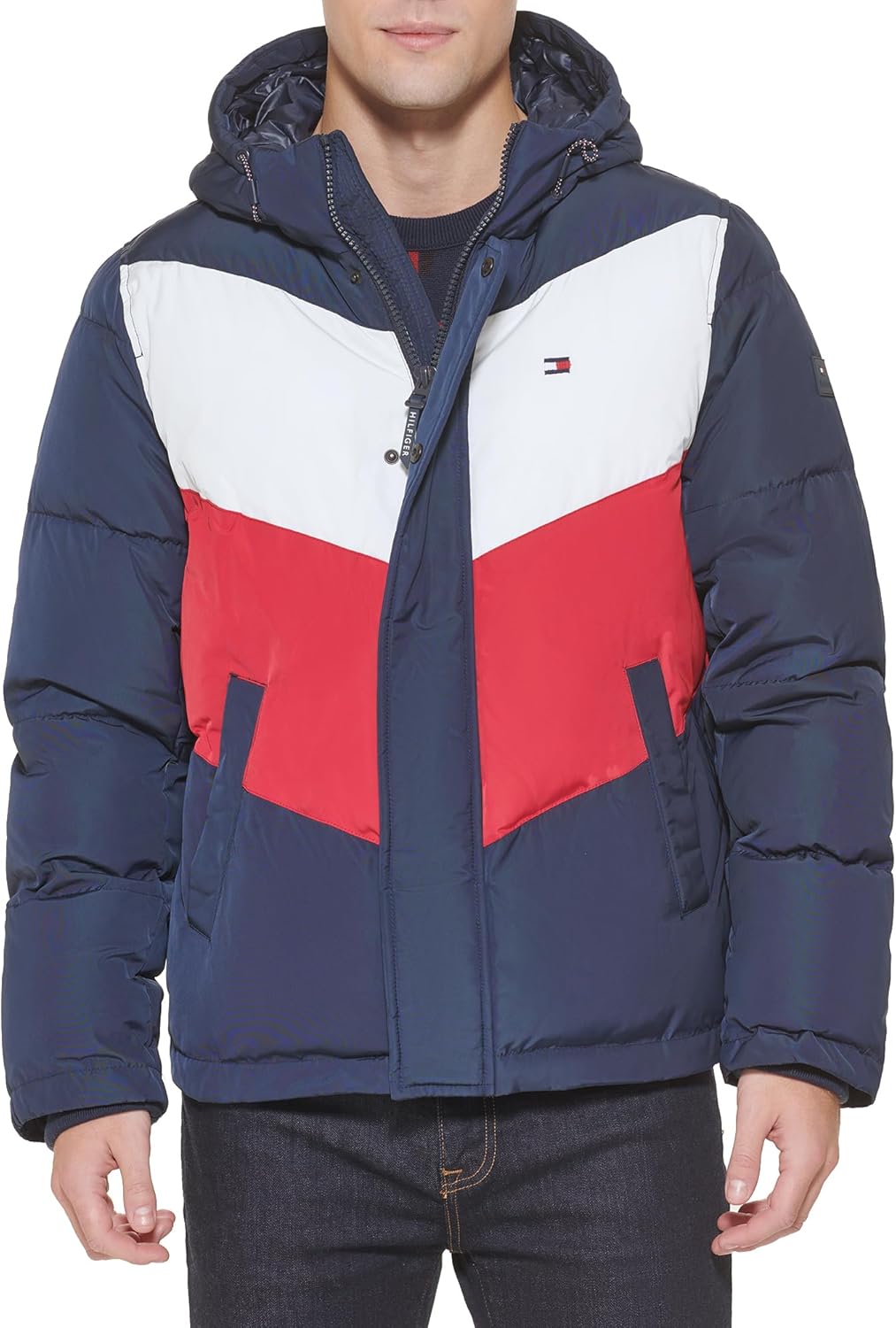 Мужской стеганый жилет с воротником-стойкой Tommy Hilfiger Mens, Midnight/Ice/Red Puffer — фото 2