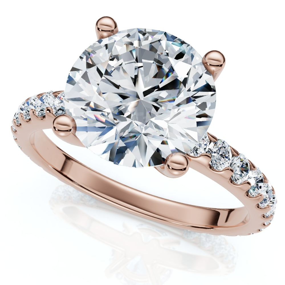 

Помолвочное кольцо с сертифицированным бриллиантом круглой огранки 3,40 карата, выращенное в лаборатории золото 14 карат Pompeii2, 14K Rose Gold