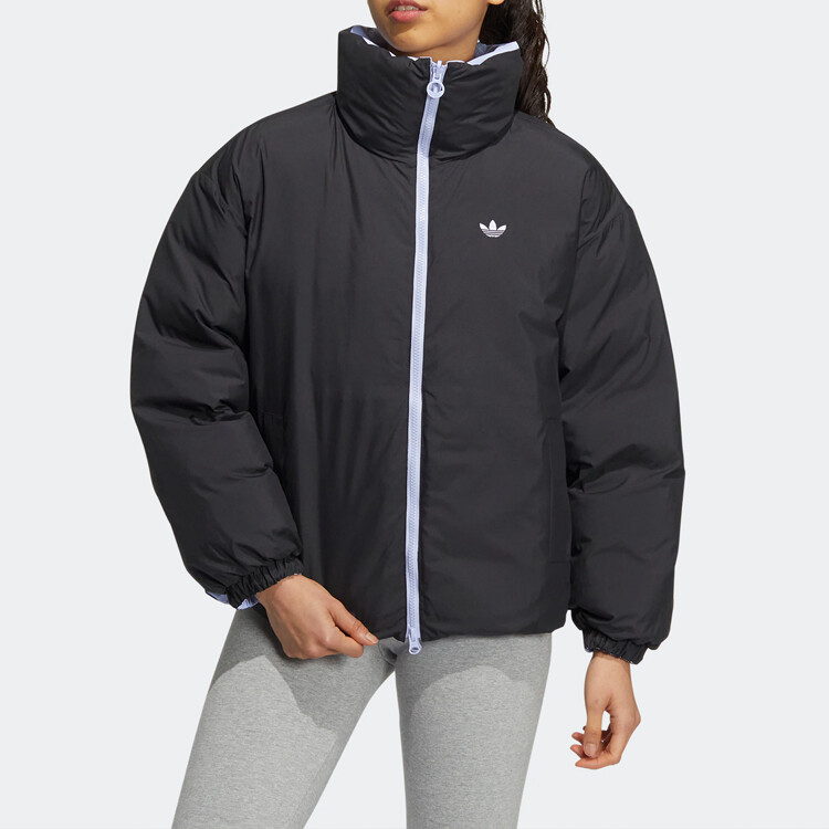 Пуховик женский синий с черной надписью Adidas Originals — фото 3