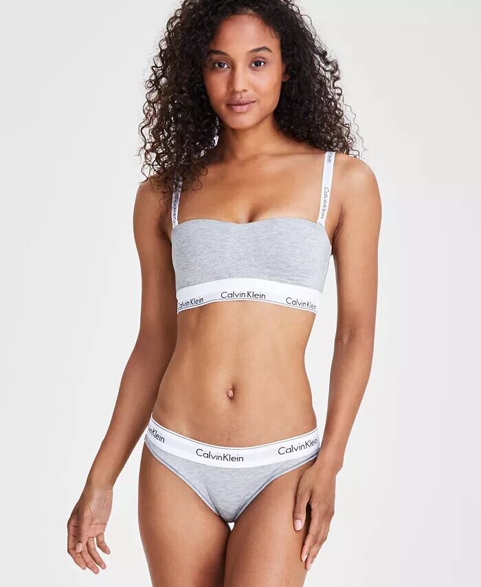 Современное хлопковое нижнее белье-бандо и бикини на легкой подкладке Calvin Klein, серый — фото 4