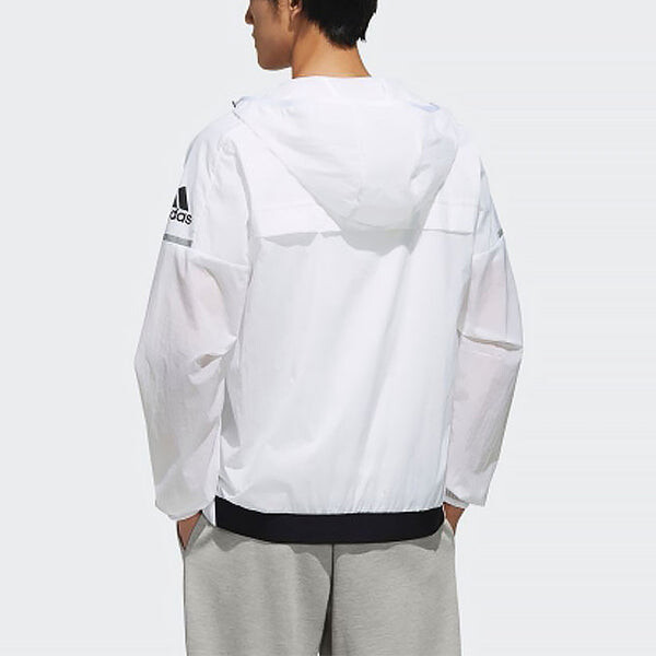 Куртка wb light logo printing woven sports hooded jacket white Adidas, белый — фото 4