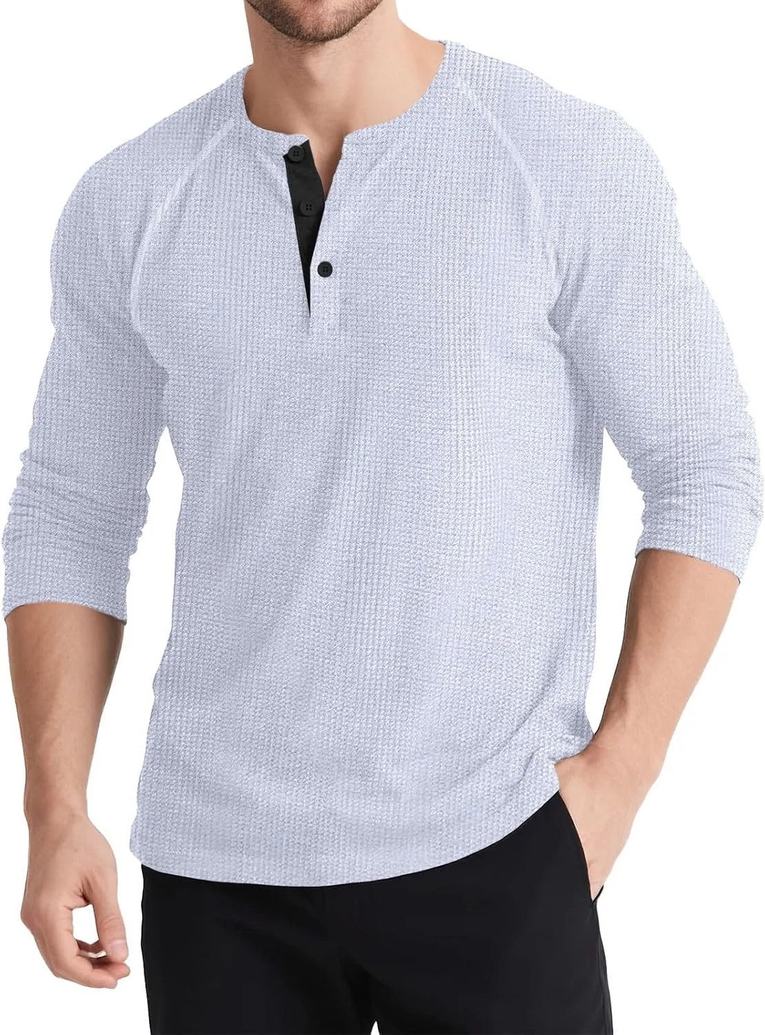 

Мужская футболка с длинным рукавом Casual Henley Button Top Lightweight Waffle FQZWONG