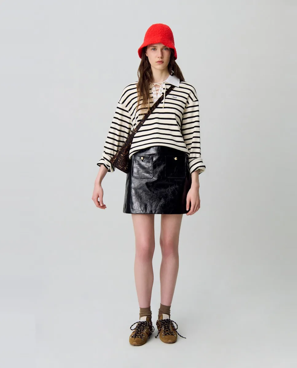 

Юбка из лакированной кожи с трещинами Claudie Pierlot, черный