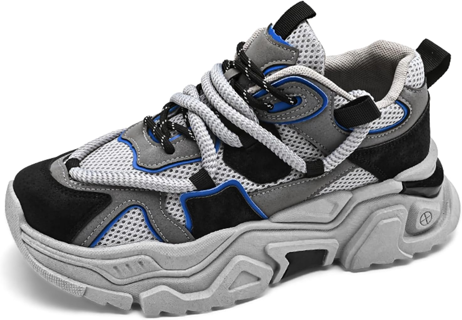 

Мужские кроссовки TengfeiFly с сеткой и кожей, на шнуровке, с массивной подошвой и каблуком, дышащие, легкие, модные спортивные, с круглым носком, в ретро-стиле для повседневного ношения, улицы, работы и прогулок, серый