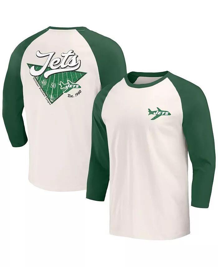 

Мужская футболка Kelly Green/White New York Jets с рукавом реглан 3/4 Fanatics
