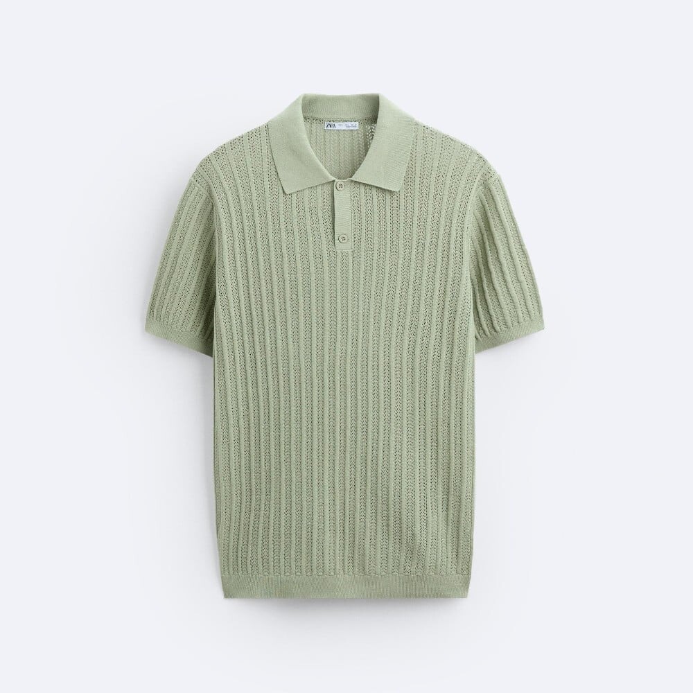 

Футболка-поло Zara Cotton - Linen Knit, светло-зеленый