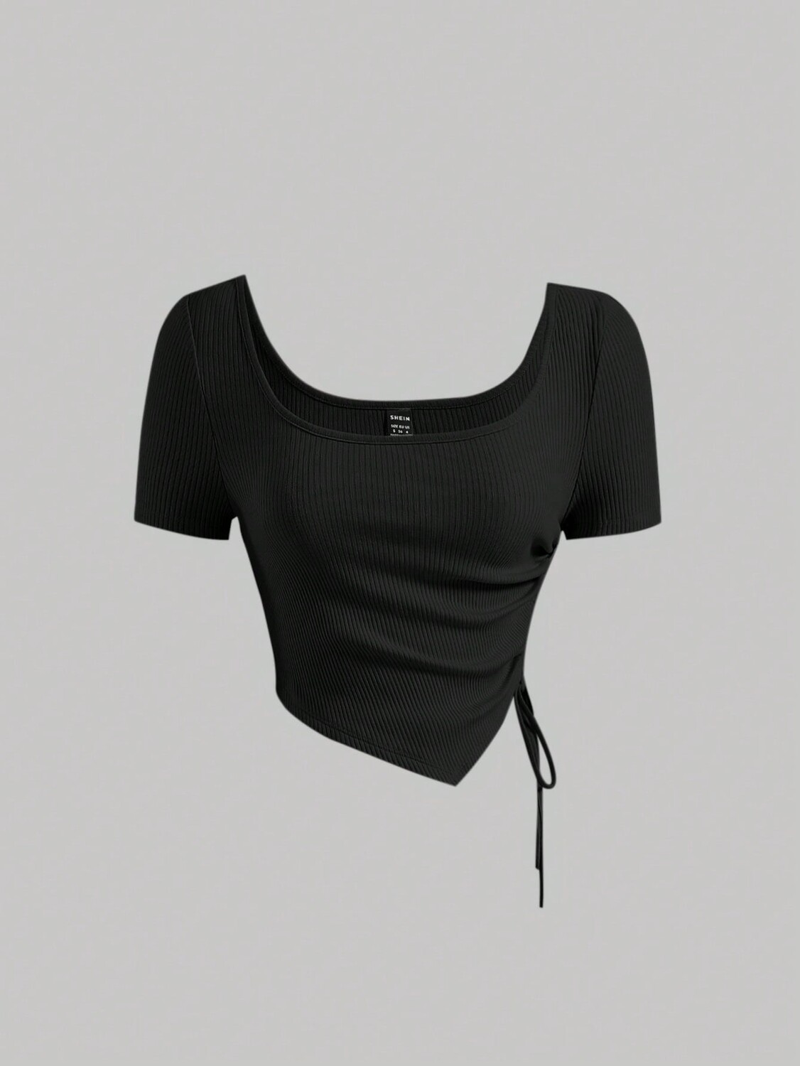 

Футболка SHEIN MOD, кулиска сбоку, асимметричный низ, черный цвет