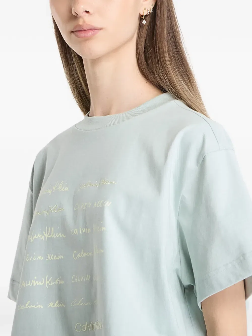 Укороченная футболка свободного кроя Calvin Klein, зеленый — фото 4