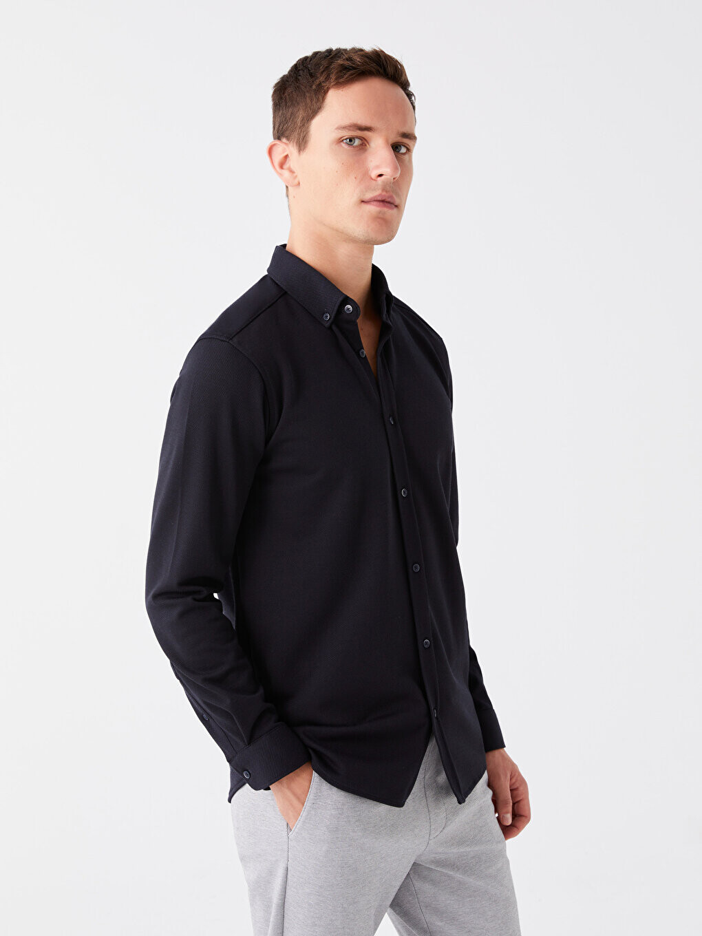 

Мужская рубашка Slim Fit с длинным рукавом LCW Vision, темно-синий