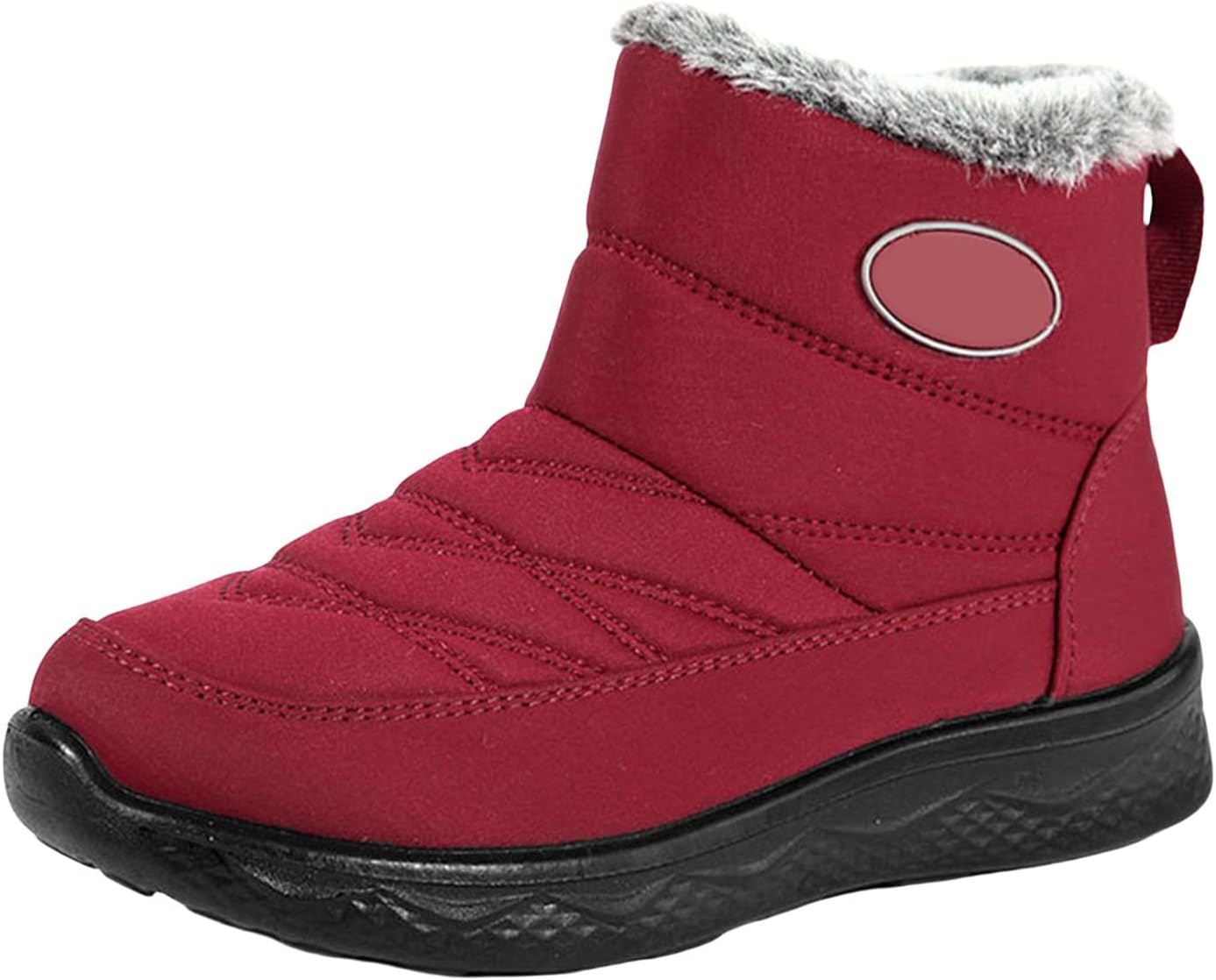 

Снежные ботинки унисекс для женщин и мужчин, с хлопковой подкладкой, высокой голенью, водонепроницаемые, с нескользящей теплой мягкой резиновой подошвой, ботинки для снега до щиколотки Generic, красный