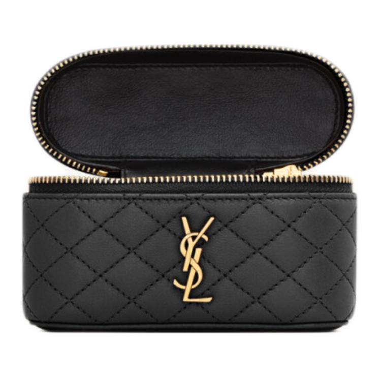 SAINT LAURENT Женская черная кожаная косметичка через плечо на одно плечо — фото 2