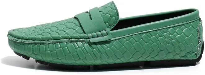 Лоферы мужские с квадратным носком, Vegan Leather, Stone Pattern, зеленые SayfuR