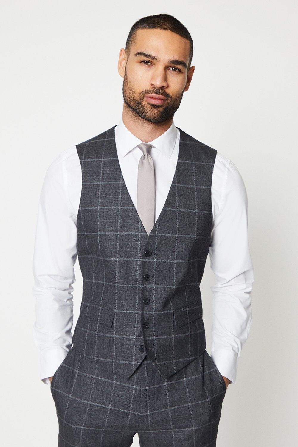 

Узкий жилет в клетку Windowpane Burton, серый