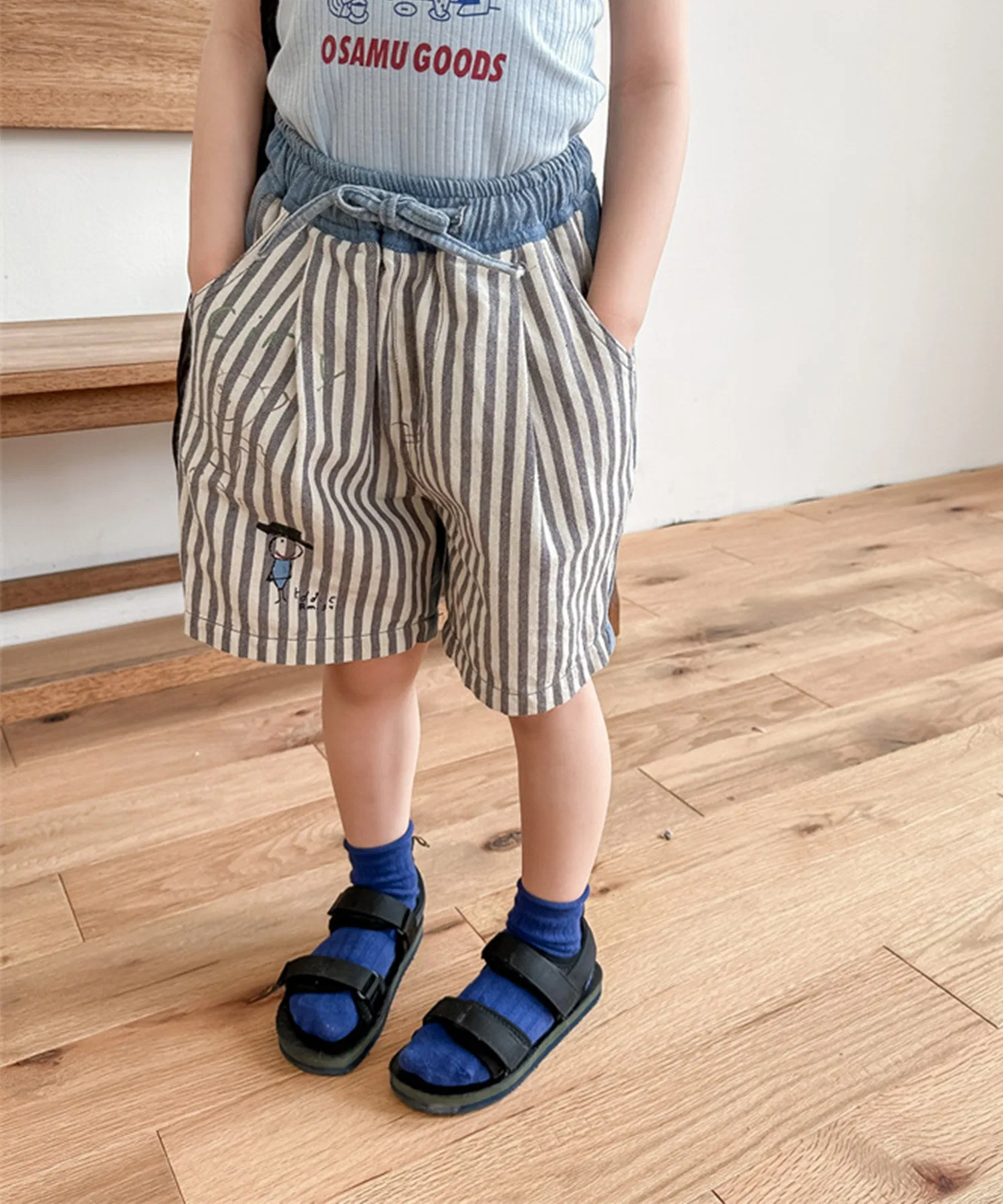 【aimoha-KIDS-】Детская одежда: джинсовые брюки-шорты с принтом (однотонные и в полоску)