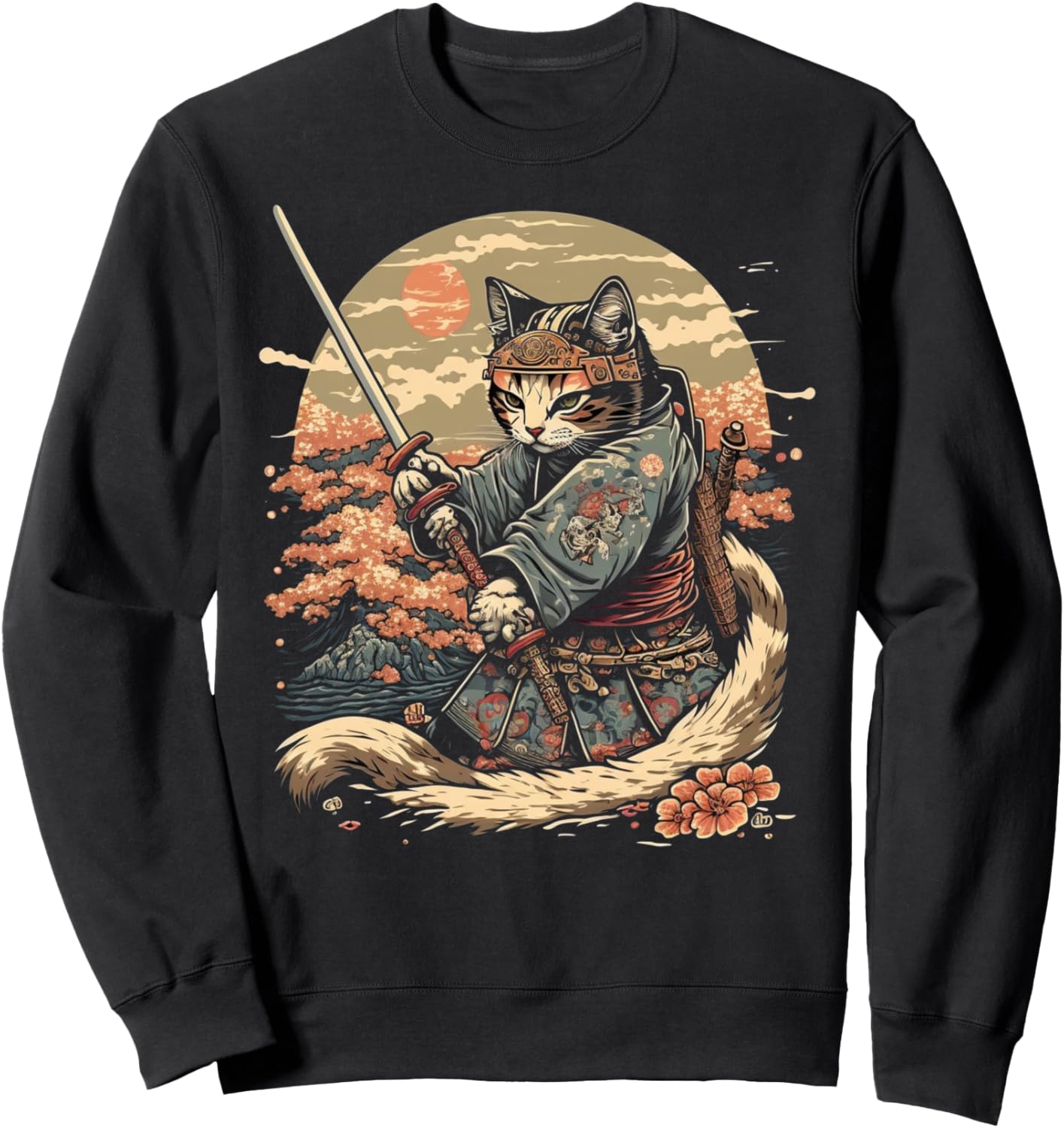 

Футболка с изображением кота-ниндзя в стиле укие-э, самурайского кота, японское искусство, черная Ukiyo-E Art Gifts