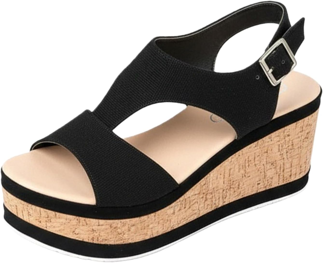 

Женские сандалии на танкетке с широкой колодкой, регулируемым ремешком на щиколотке, модные летние с открытым носком, повседневные и нарядные платформенные туфли, классические нескользящие сандалии для вечеринок Toumov, черный