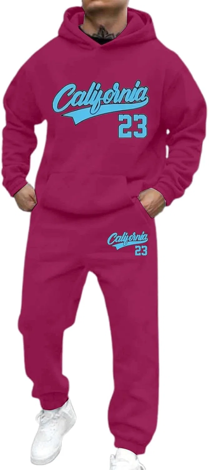 Мужской спортивный костюм из 2 предметов: худи и джоггеры, A02-hot Pink
