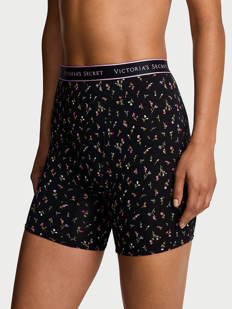 

Хлопковые трусы-боксеры с высокой талией и логотипом Cotton, cotton black ditsy floral