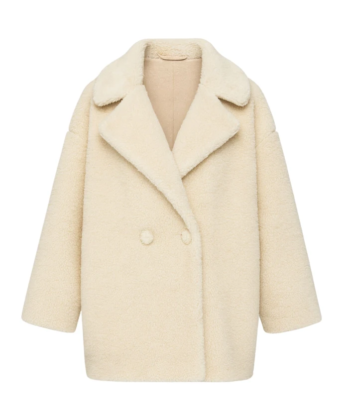 

Белое двубортное пальто из искусственного меха Twinset, белый