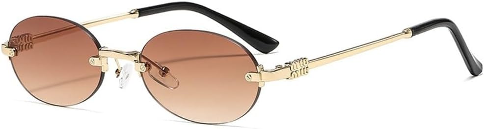 

Солнцезащитные очки без оправы овальной формы, стильные, для летнего использования, с защитой от солнца, модные солнцезащитные очки высокого класса UV400 UJNHGQ, Gold Tea