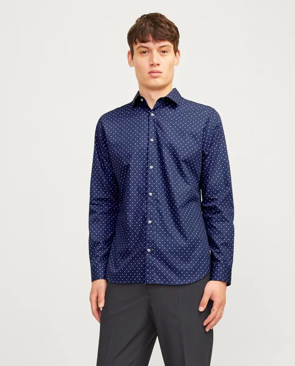 

Мужская рубашка из структурированного хлопка с застежкой на пуговицы Jack & Jones, темно-синий